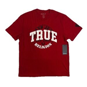 True Religion Mens True Stitch Logo T-shirt Red Short Sleeve Size Medium